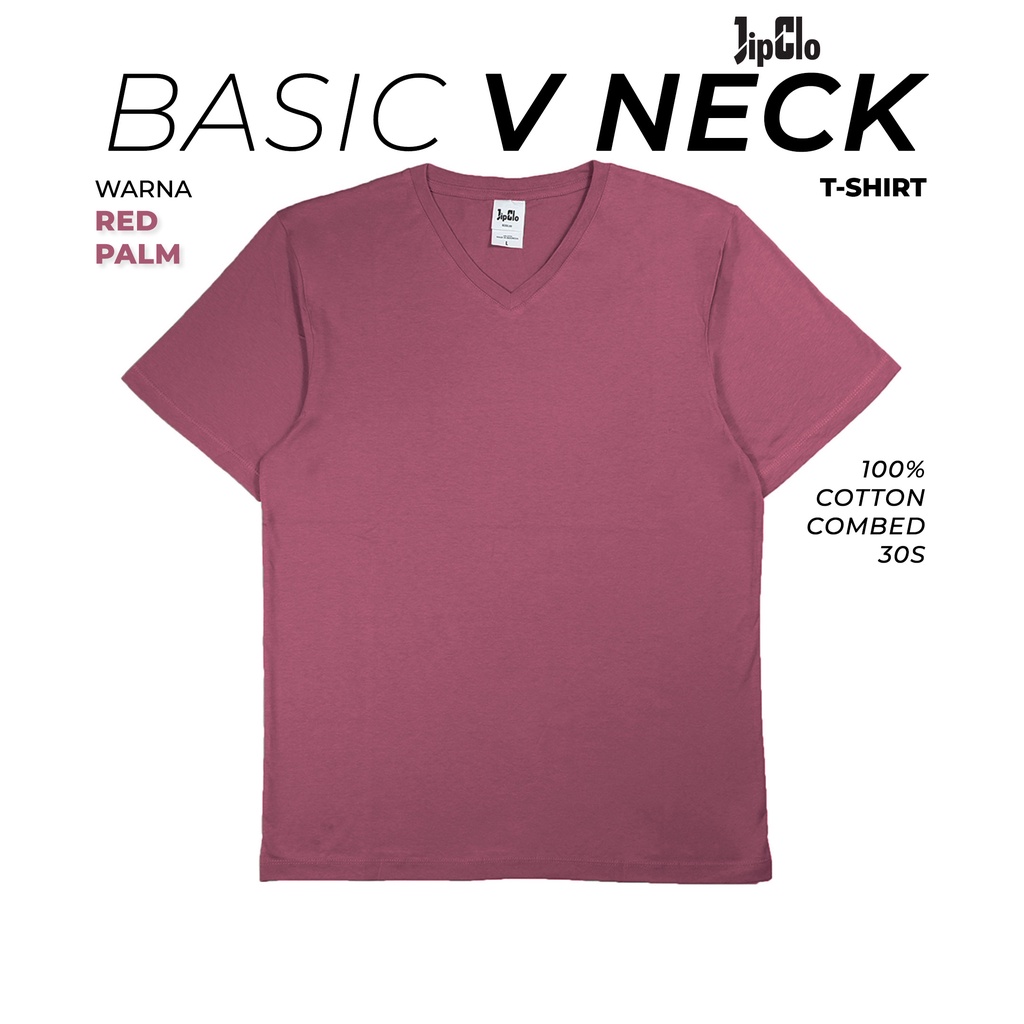 Jipclo Kaos Polos Basic V-Neck T-Shirt Cotton 30s Red Plum