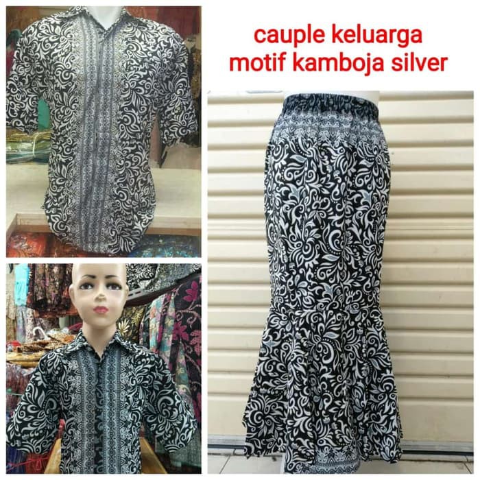 set keluarga couple kemeja ayah lengan pendek + kemeja anak + rok duyung