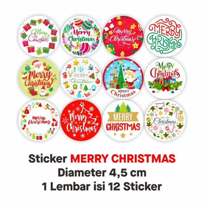 

Label Sticker Greeting Merry Christmas Stiker Ucapan Selamat Natal Segel Tag Bingkisan Amplop 4,5 cm (12 Sticker/ Lembar)