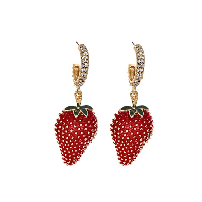 LRC Anting Tusuk Fashion Red Alloy Studded Strawberry Stud Earrings F82347