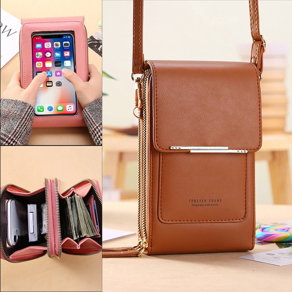 Tas Wanita Dompet Selempang Hp Wanita Touch Screen Dompet Cewek Mini Kulit Impor Serbaguna