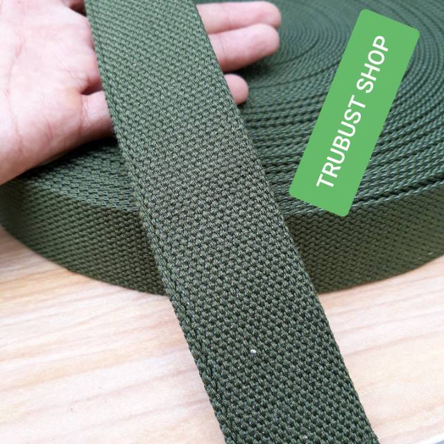 Tali webbing katun hijau army tali tas lebar 3.8cm jual ecer meteran