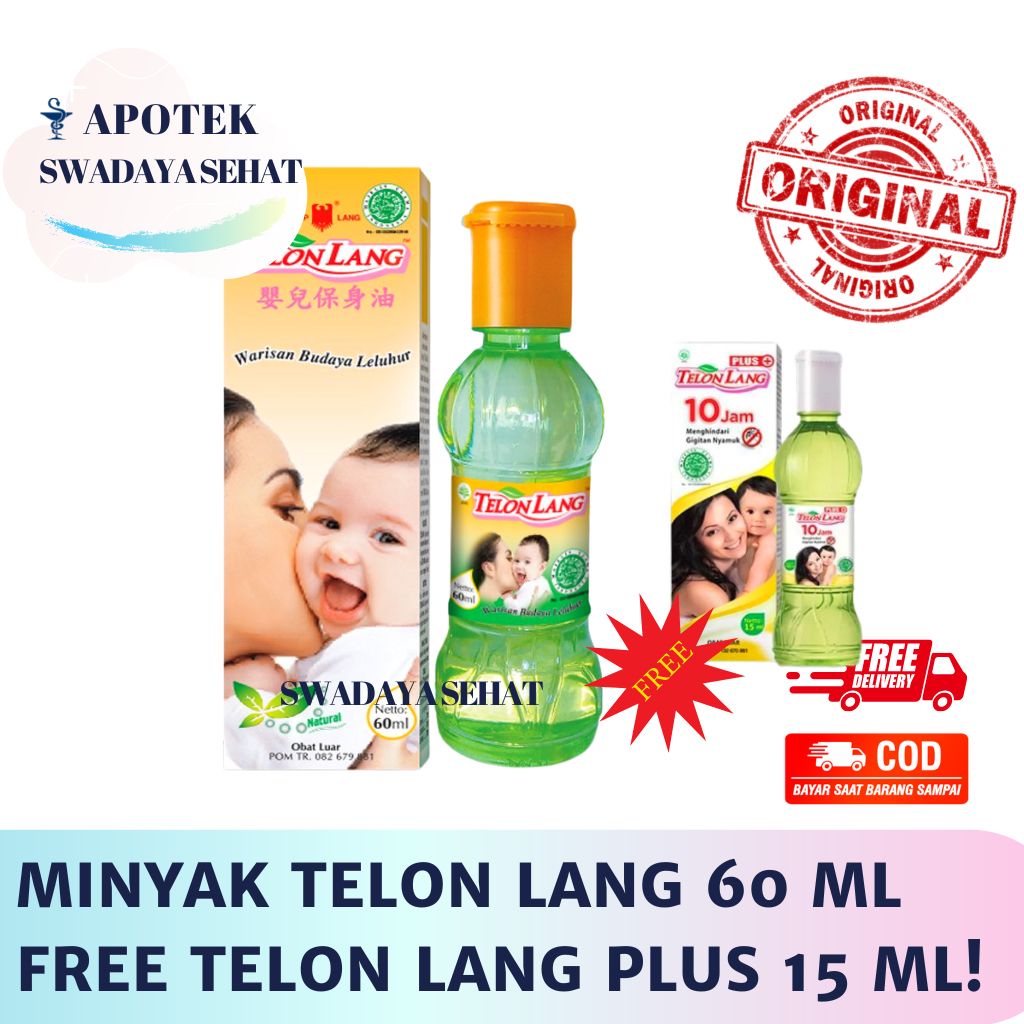 TELON LANG Natural 60ML Free atau Telon Lang Plus 60 ml FREE Telon Lang Plus 15 ML  - Menghangatkan Bayi Anak Minyak Telon Caplang