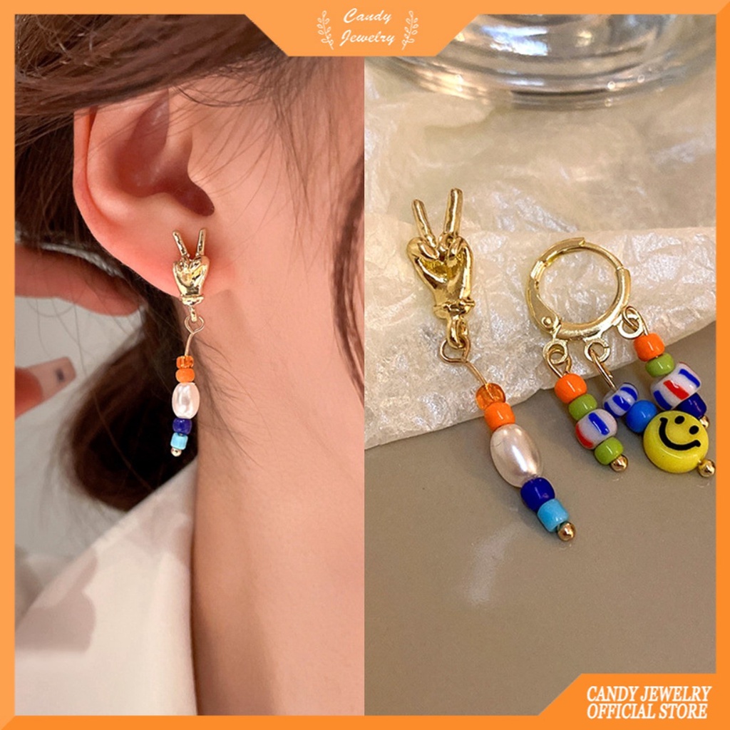 Anting Tusuk Gantung Asimetris Desain Permen Kartun Handmade Untuk Wanita