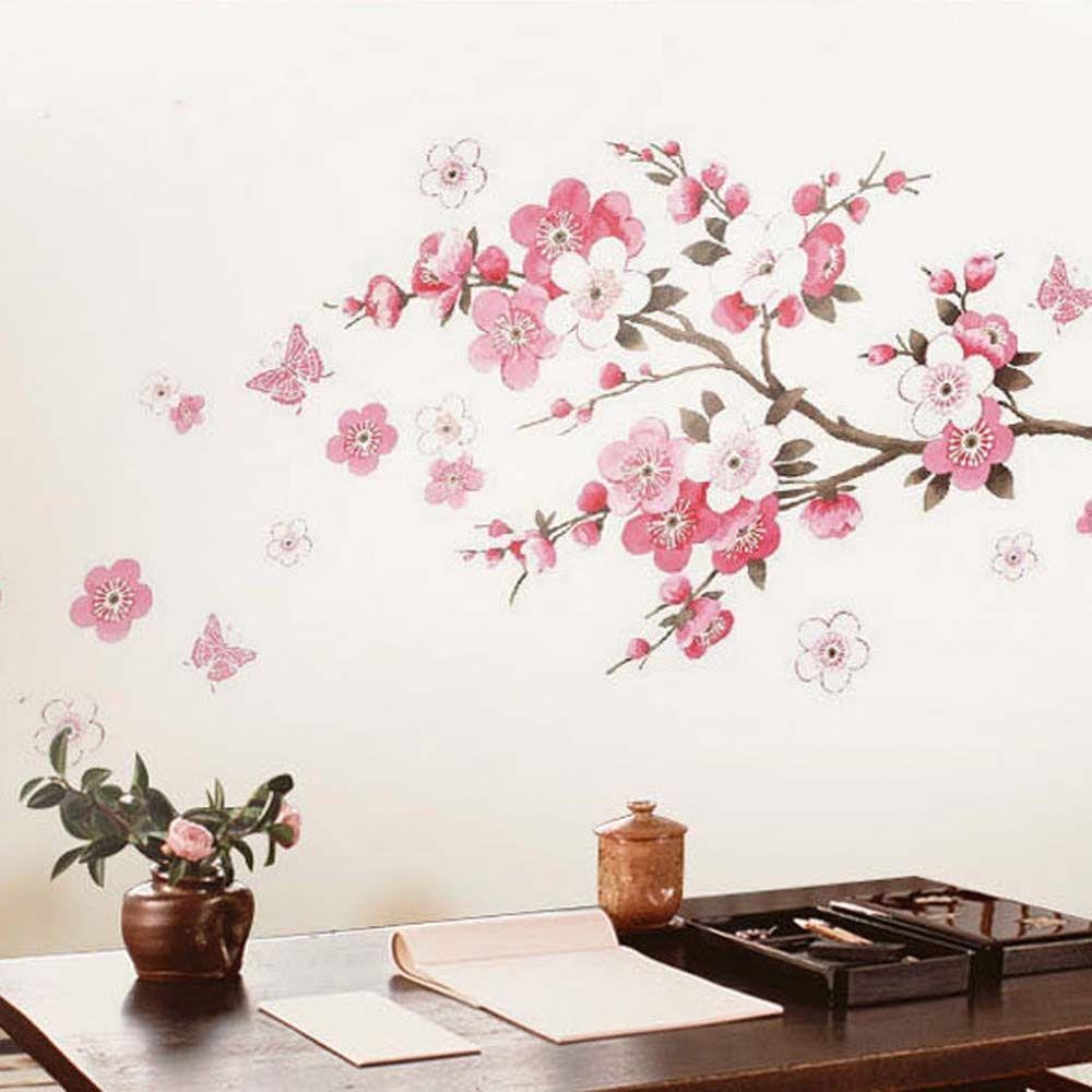 [Elegan] Mural Stiker Jendela Removable Lukisan Cina Kupu-Kupu Plum Blossom Dekorasi Rumah Kamar Tidur Seri Alam Dekorasi Wall Art