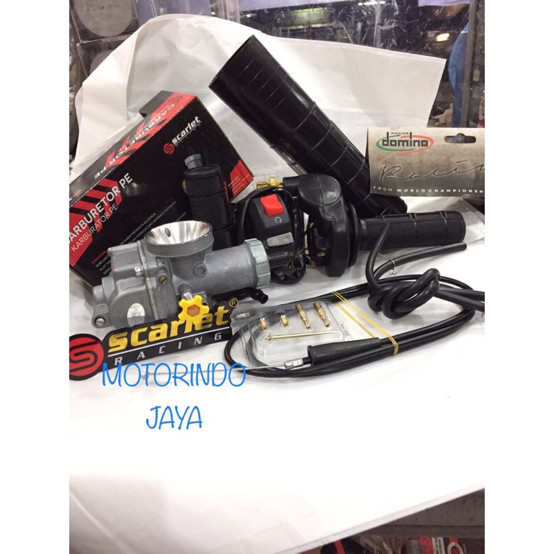 paket Gas spontan Domino D tracker 150 klx 150 + karburator pe28 scarlet original set karet Filter