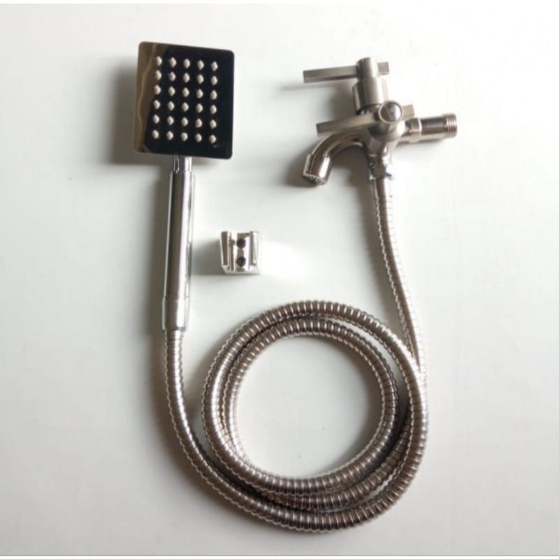 Shower Kamar Mandi Satu Set Stainless SUS 304 Shower Mandi Kotak + Kran Cabang Stainless ½ Inch