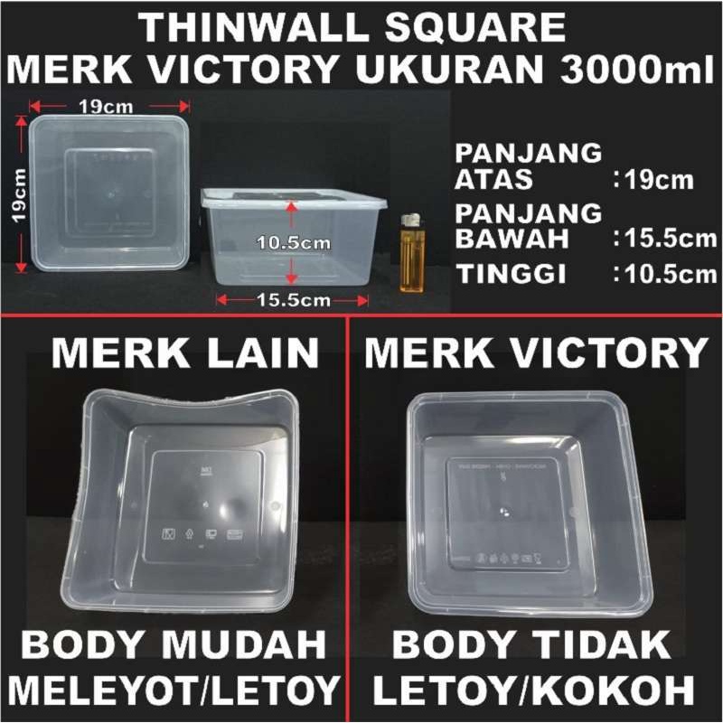 Thinwall Square SQ 3000ml Food Container Box Tempat Kotak Makan Dus Semua Jasa kirim