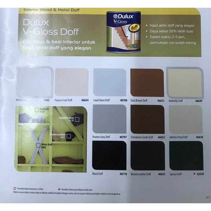 DULUX V-GLOSS CAT KAYU BESI 1 LITER WHITE / BLACK DOFF