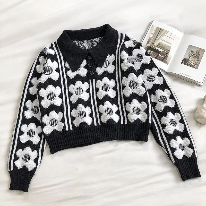 Nami Sweater Rajut Crop Top Flowers Atasan Blouse Wanita Premium