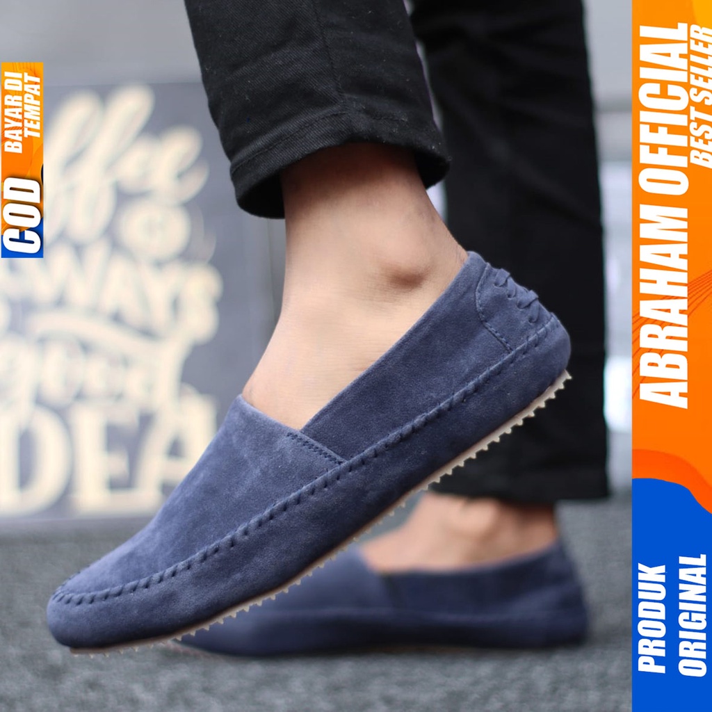 Sepatu Slip On Santai Casual Slop Antislip Hitam Kerja Pria Abraham Siena