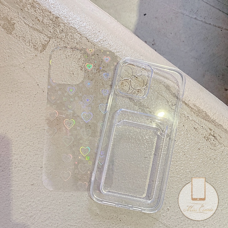 Soft Case Transparan Motif Hati Dengan Slot Kartu Untuk iPhone 7 8 Plus X XR XS Max SE 11 12 13 Pro Max