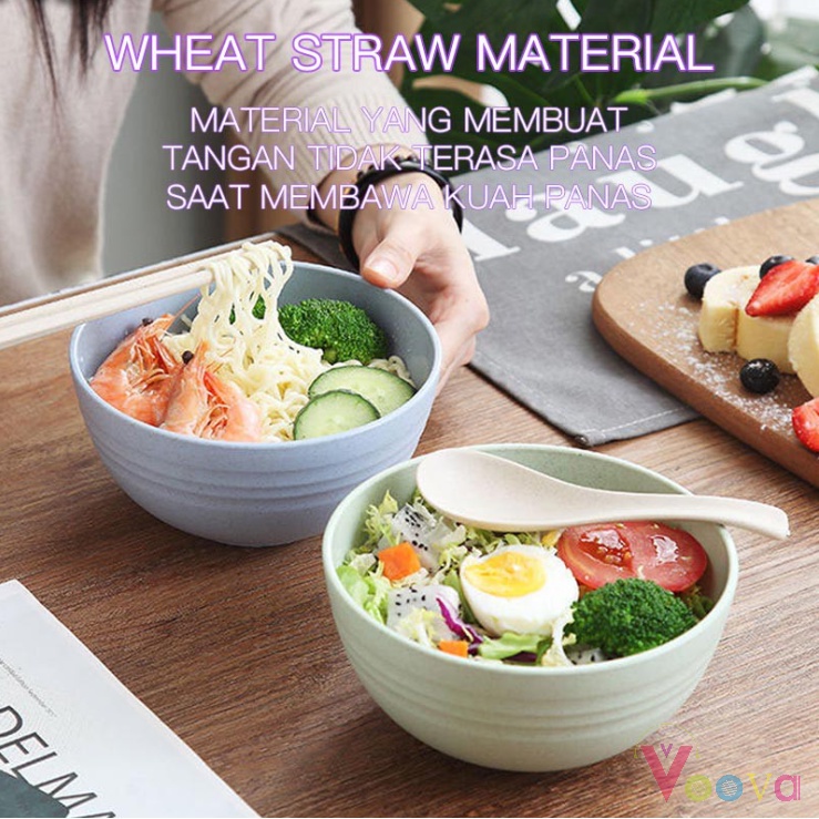 Mangkok Ramen dan Mie Mangkok Wheat Straw Bowl dan Piring /Mangkuk Plastik Microwave Warna Warni /Gandum kokoh / BPA Free