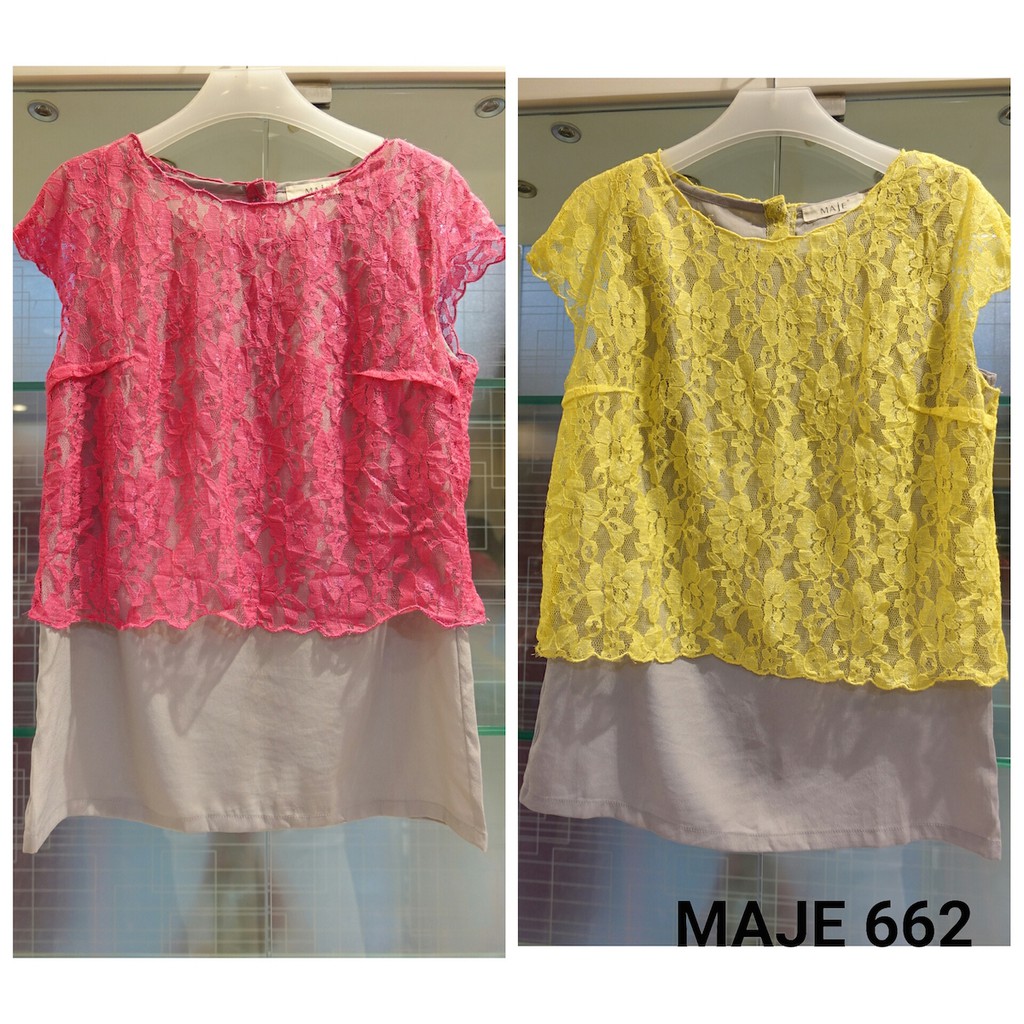 MAJE 662 04 Blus Import / Blus Kombinasi Brokat / Atasan Murah Wanita