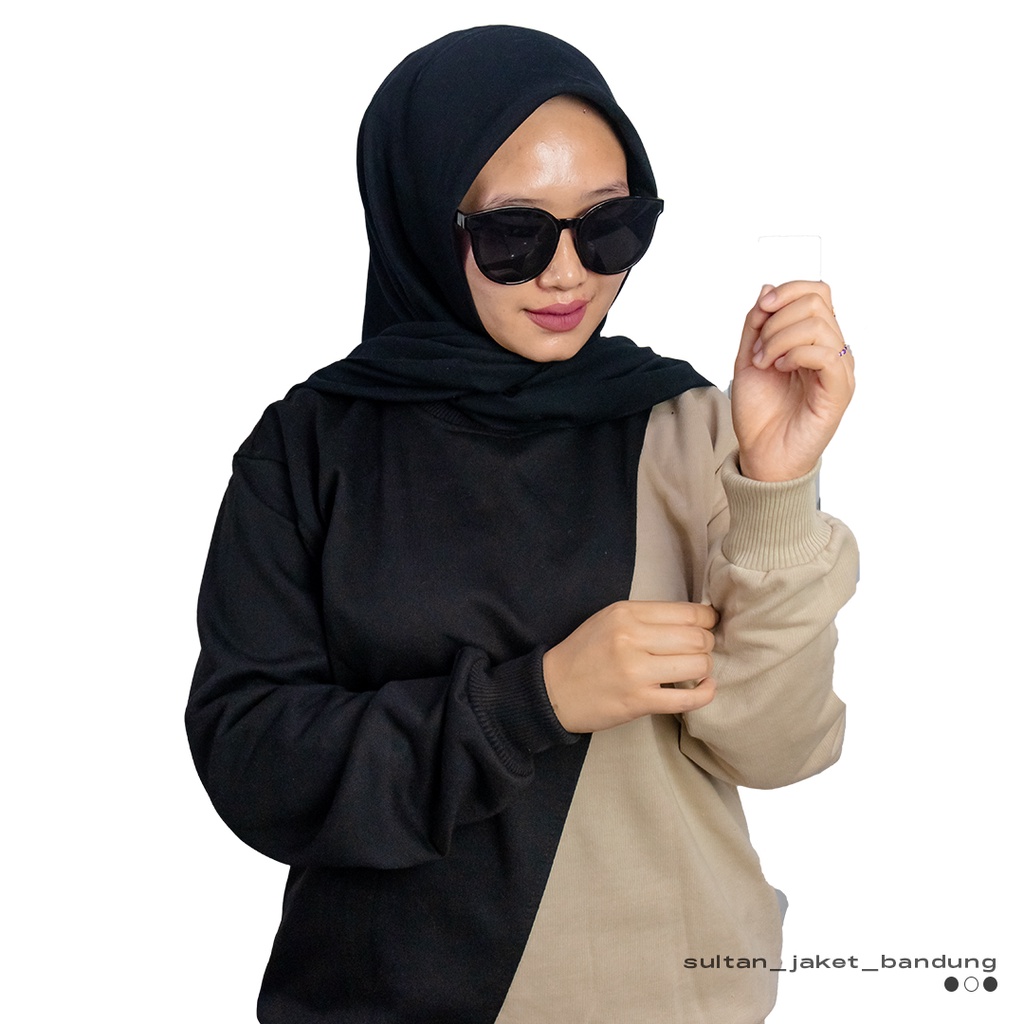 Slash Sweatshirt Kombinasi BLACK-CREEM || SWEATER  CRAWNECK BASIC WANITA FASHIONABLE