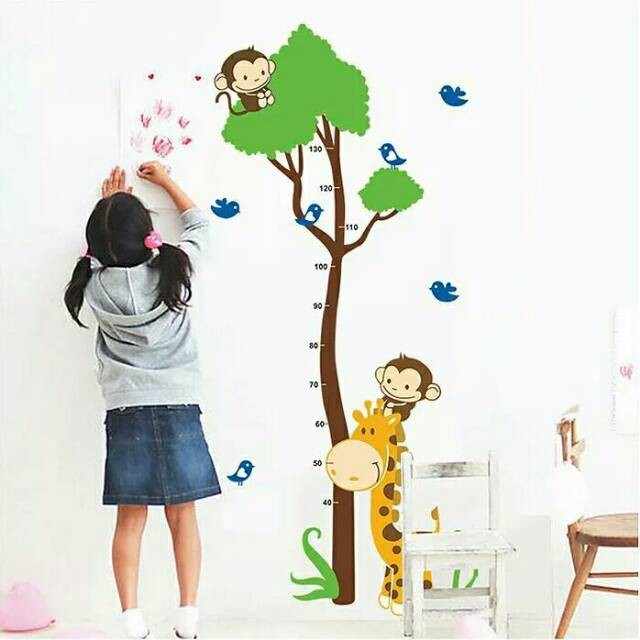 AURA - Stiker Pengukur Tinggi Badan Anak /  Wall Sticker  Stiker Dinding Green Tree Bird Animals