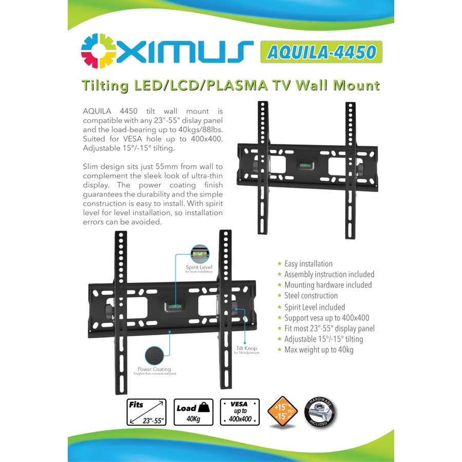 BRACKET TV LED LCD MONITOR 23&quot; -55&quot; OXIMUS AQUILA 4450 WALL MOUNT TILT