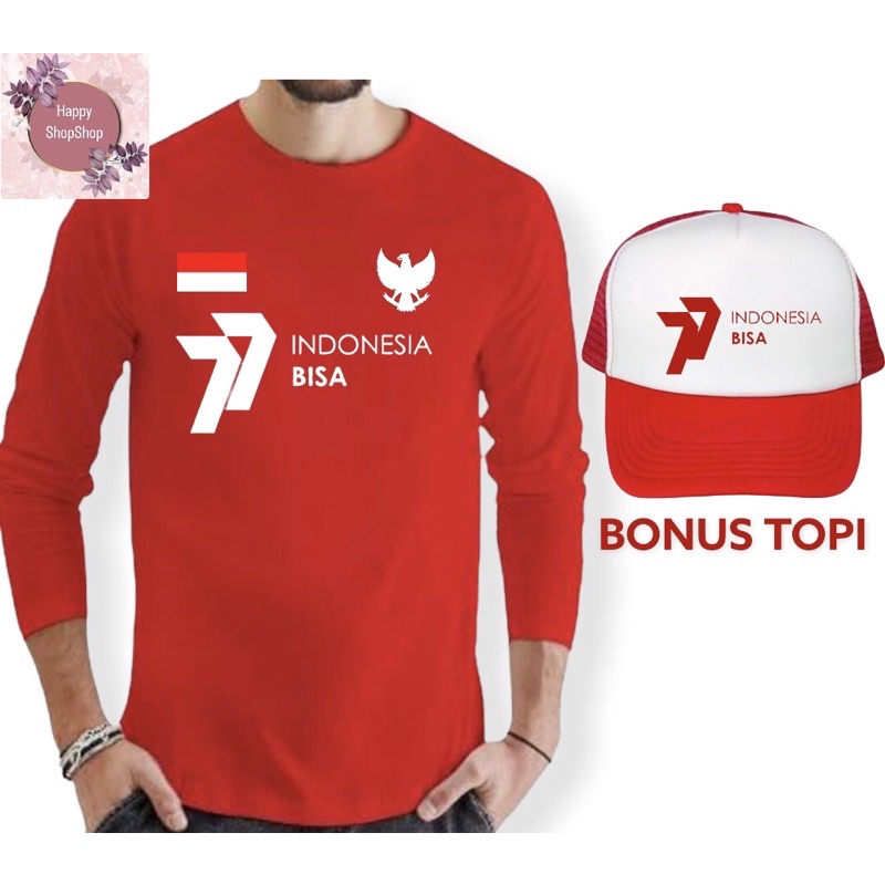KAOS 77 INDONESIA BONUS TOPI // KAOS HUT RI 77
