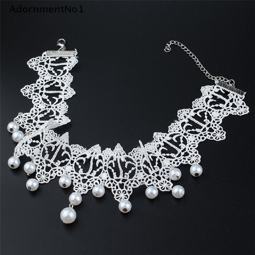 (AdornmentNo1) Kalung Choker Lace Sexy Romantis Aksen Mutiara Untuk Perhiasan Wanita