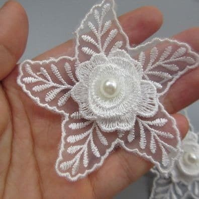 Lace Patch - White Flower Beading #31 (5pcs)