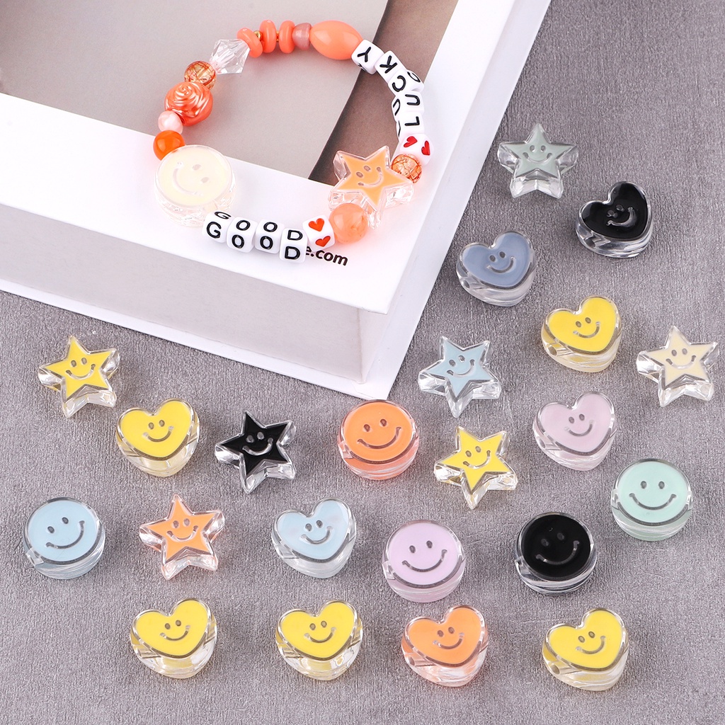 4 pcs Acrylic Smiley Drip Aksesori Untuk Membuat Perhiasan Buatan Tangan DIY Gelang Kalung Gantungan Kunci Aksesori