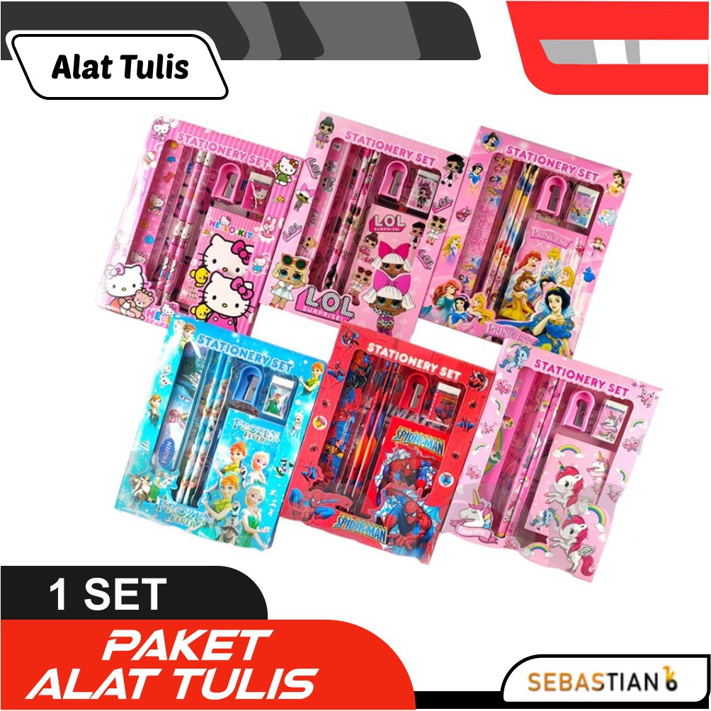 

NEWSALE" Paket Alat Tulis Sekolah Anak Pensil Penghapus Buku Notes Cowok 1set