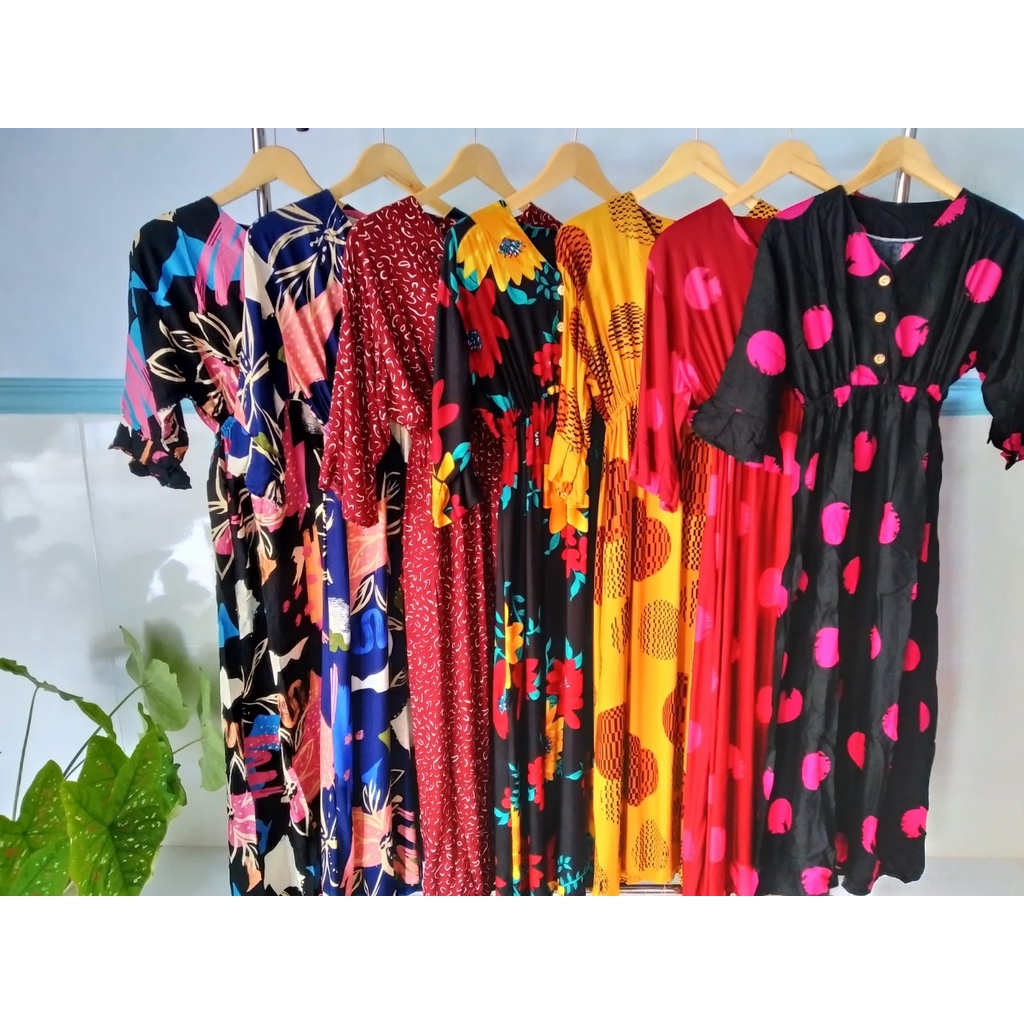 Daster Simanis Rayon Rotary Busui Kancing Daster Pinggang Karet Daster Sexy Daster Adem Baju Rumahan