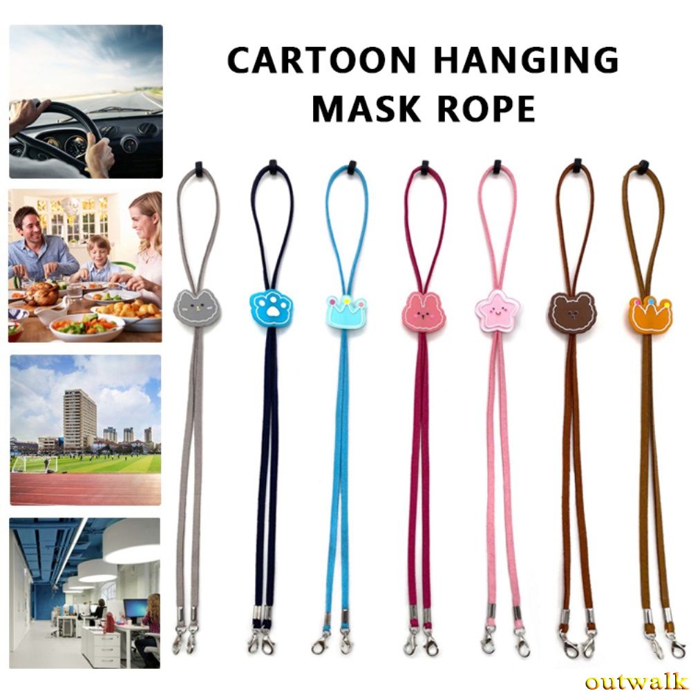 Cartoon Mask Hanging Rope Face Mask Lanyard Mask Holder Adjustable Hanging Rope Two Hooks for Children OW