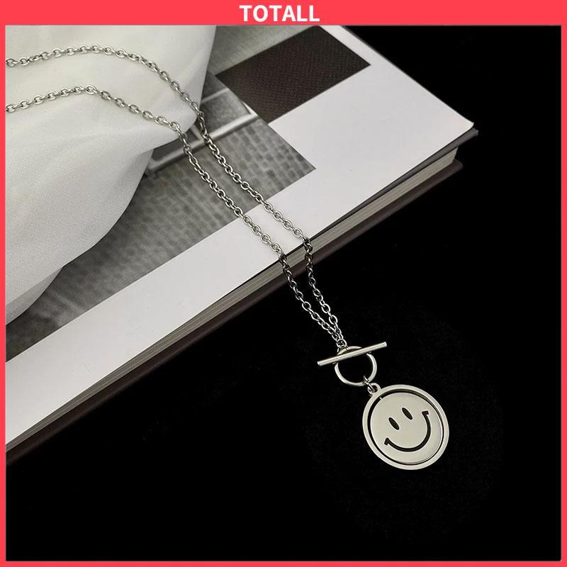 COD Kalung Rantai Sweater Rantai Klavikula Berputar Dua Sisi Smiley Necklace Pendant Necklace-Totall