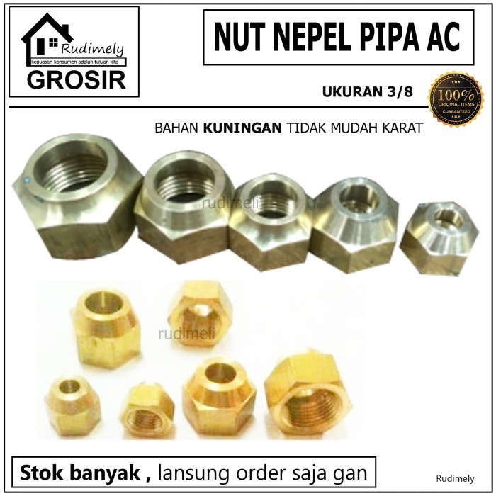 Grosir Nut Nepel Pipa AC ukuran 3/8 bahan KUNINGAN