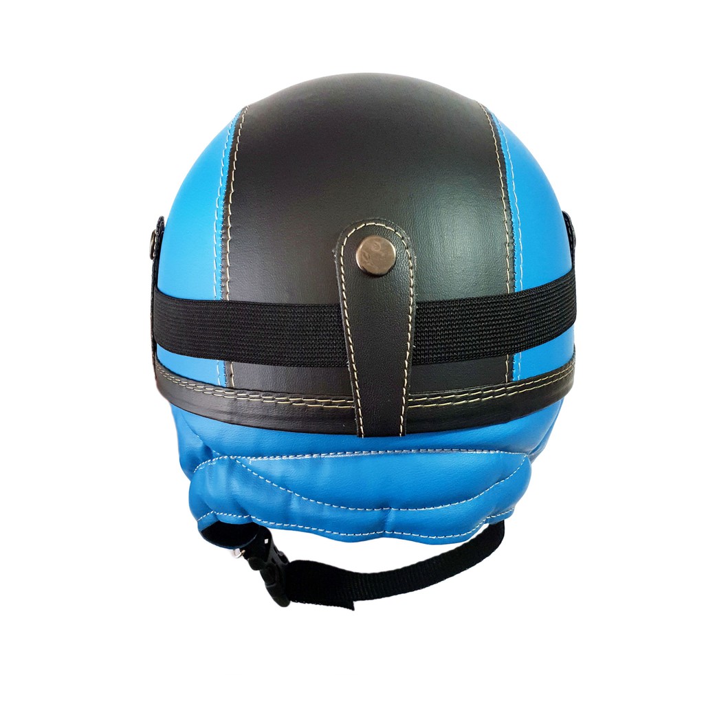 Helm Retro Kulit Casual Series Club Gratis Kaca Mata Black Blue