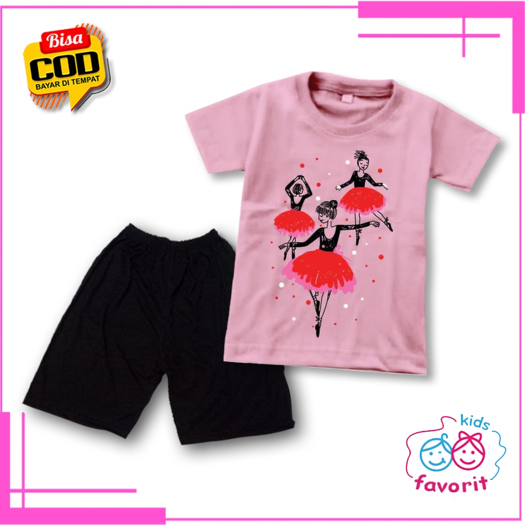 Favorit kids setelan kaos anak perempuan celana pendek motif cartoon