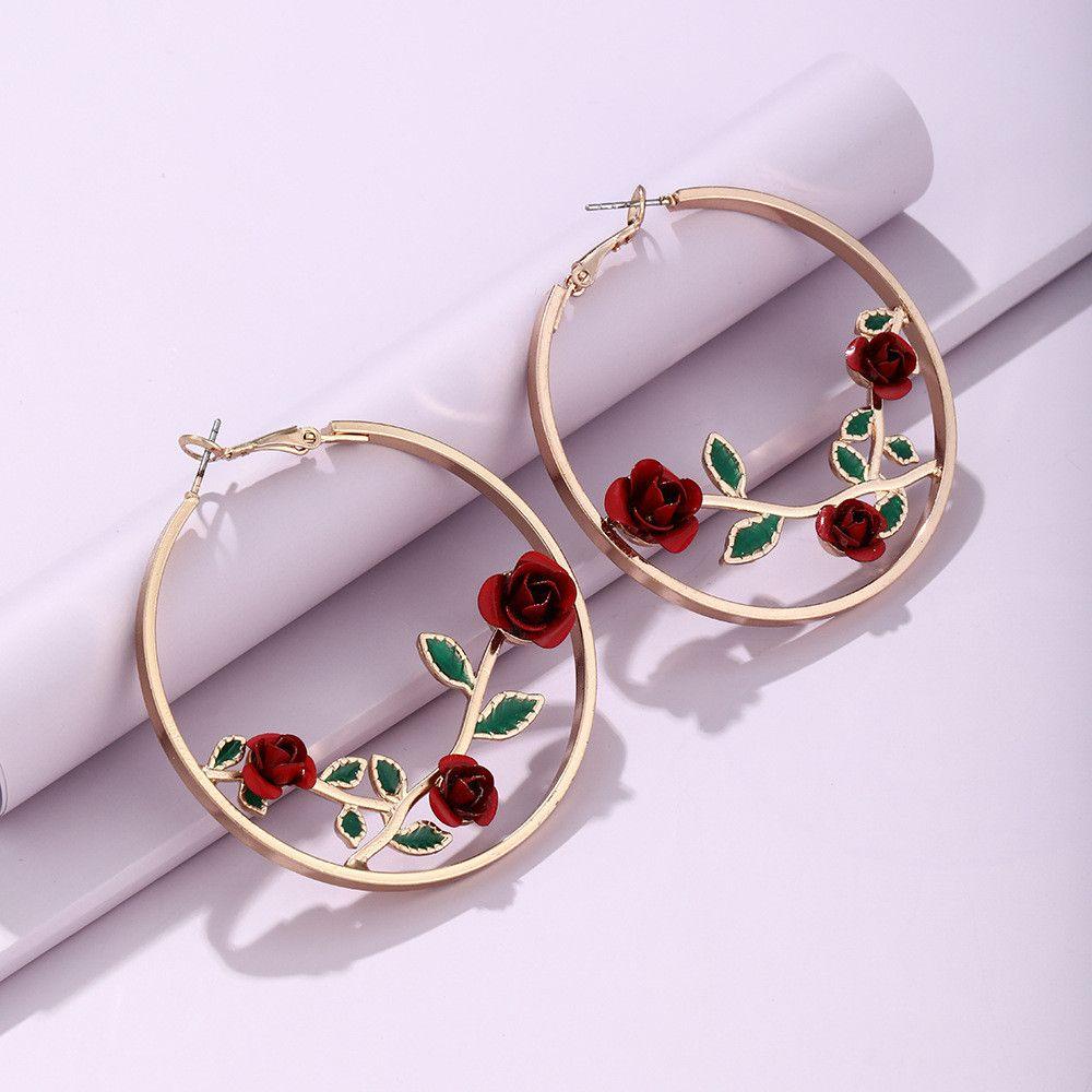 Lily Hoop Earrings Retro Perhiasan Berlebihan Rose Anting Berongga