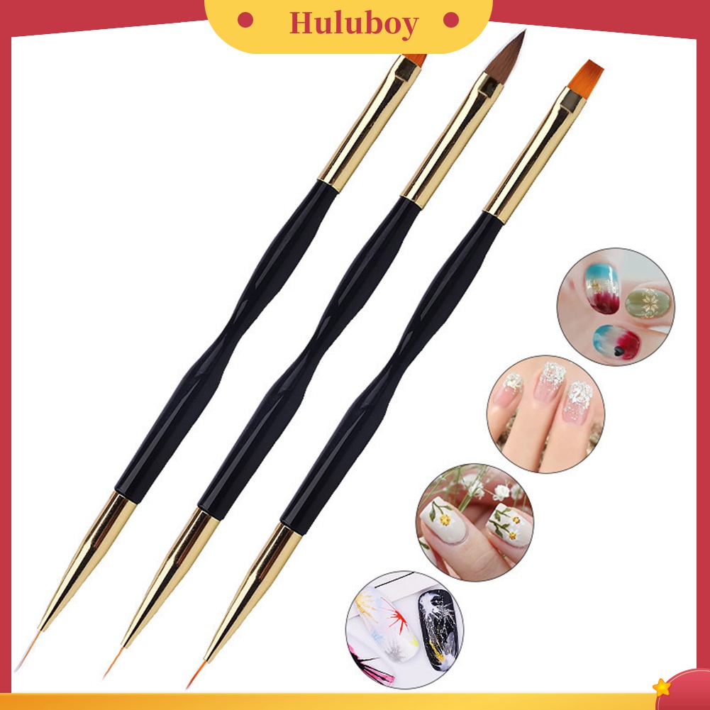 Huluboy Huluboy♡ 3pcs Pen Brush Nail Art Akrilik Bulat Datar Untuk Menggambar Garis Manicure