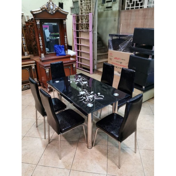 Meja Makan Tempered Glass 6 Kursi (Bekasi)