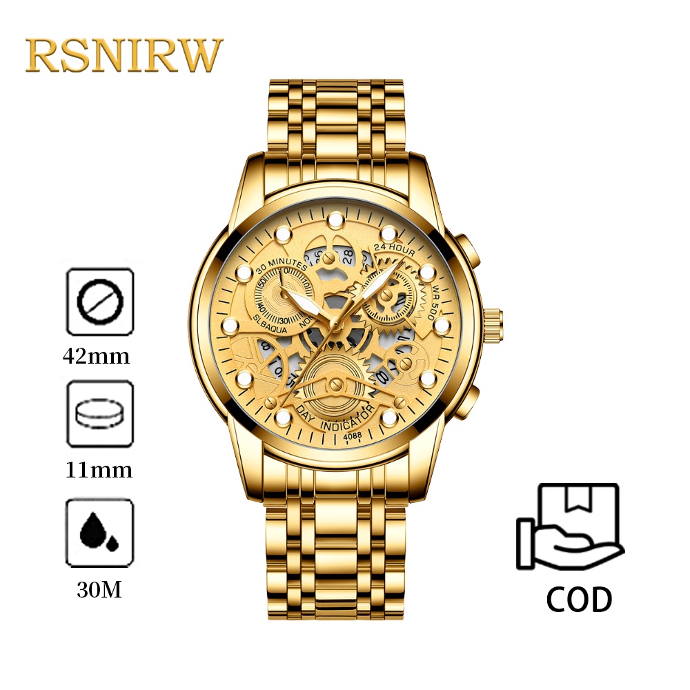 (Grosir Jam Tangan Pria)COD✔ Jam Tangan Pria RSNIRW Anti Air Original Melubangi Luxury Metal Watch K