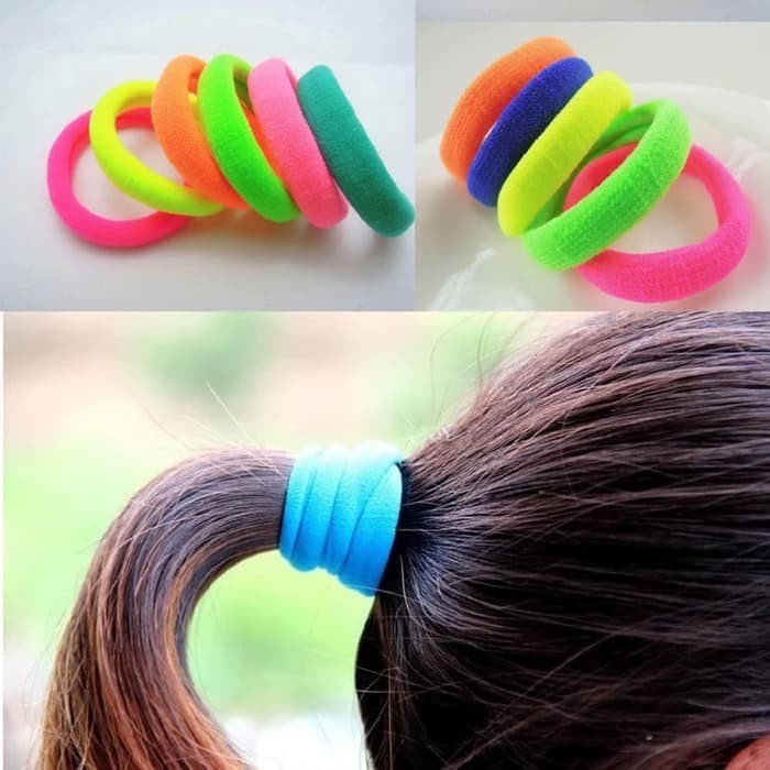 PA IKAT RAMBUT POLOS GELANG KUNCIRAN IKET HEAD-BAND LOT BAHAN KARET WARNA WARNI MURAH AWET IMPORT IR024