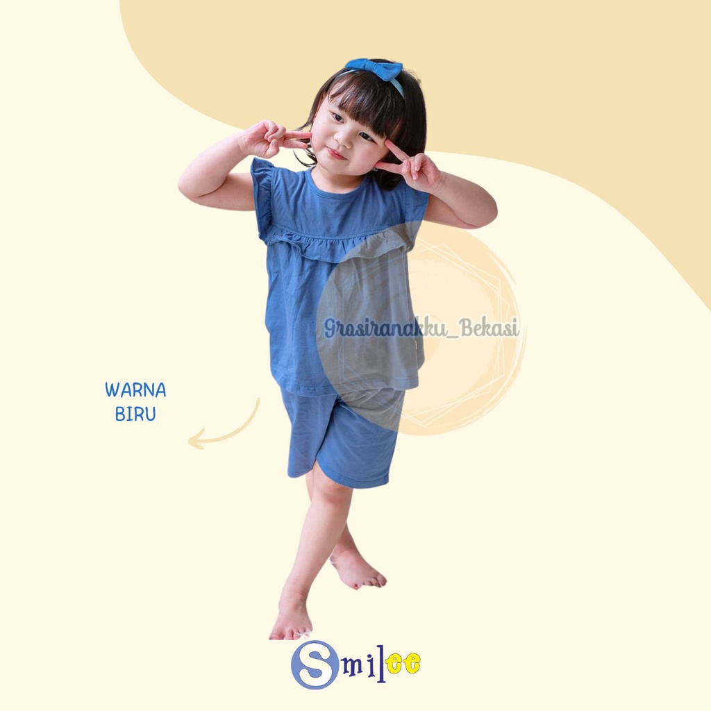 Setelan Anak Kaos Smilee Pompom mix warna size 1-5Tahun