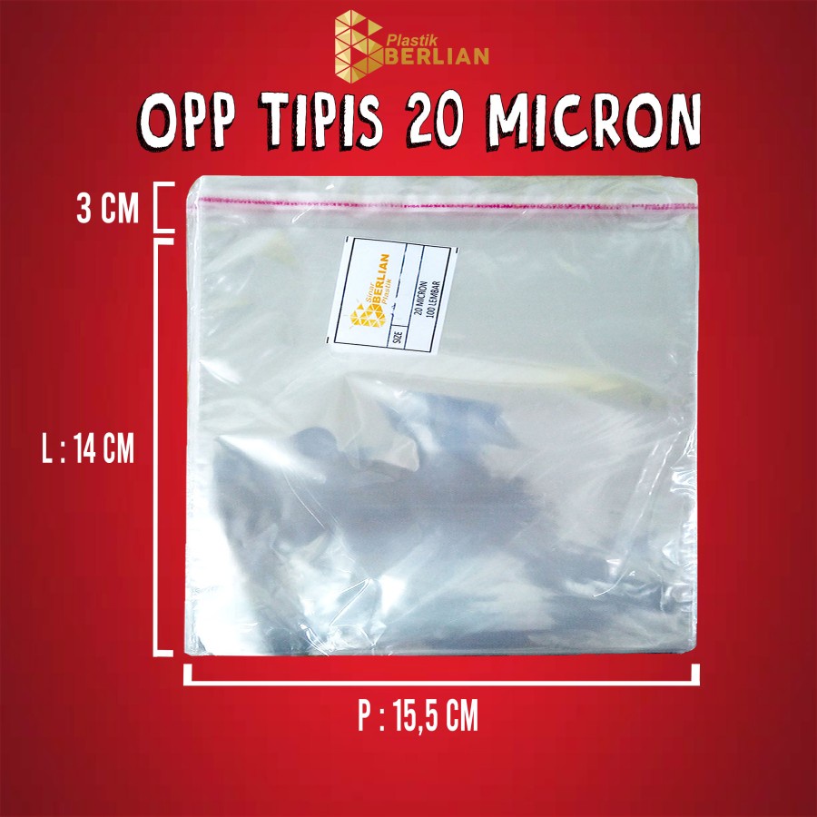 

15,5 x 14 cm Plastik OPP TIPIS (100 lbr) (lem/seal)