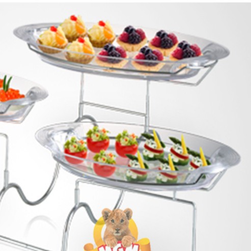 Piring susun 3 akrylic dgn Rak Stainless dessert tray 3tier stairway