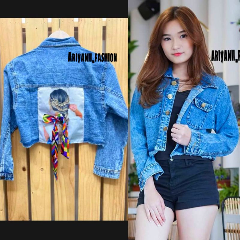 ARN - JAKET JEANS WANITA PITA BELAKANG JACKET JINS CROP OVERSIZE DENIM LD 120cm CEWEK SOBEK RAWIS MURAH KOREAN KEKINIAN ORIGINAL SNOW Wash