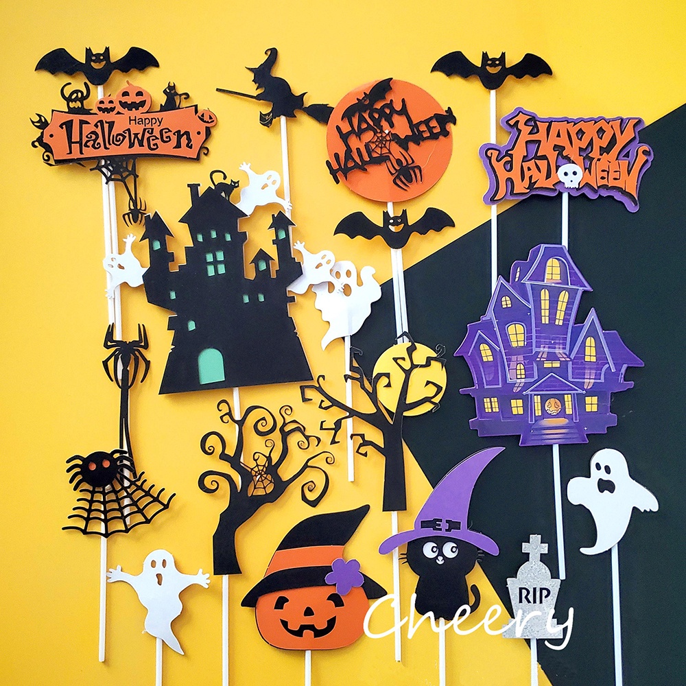 1 Set Topper Kue Desain Kartun Happy Halloween Untuk Dekorasi