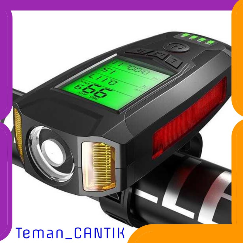 SP19D TC-IB805 ANLOOK 4 in 1 Lampu Sepeda + Klakson + Speedometer Recharge1200mAh