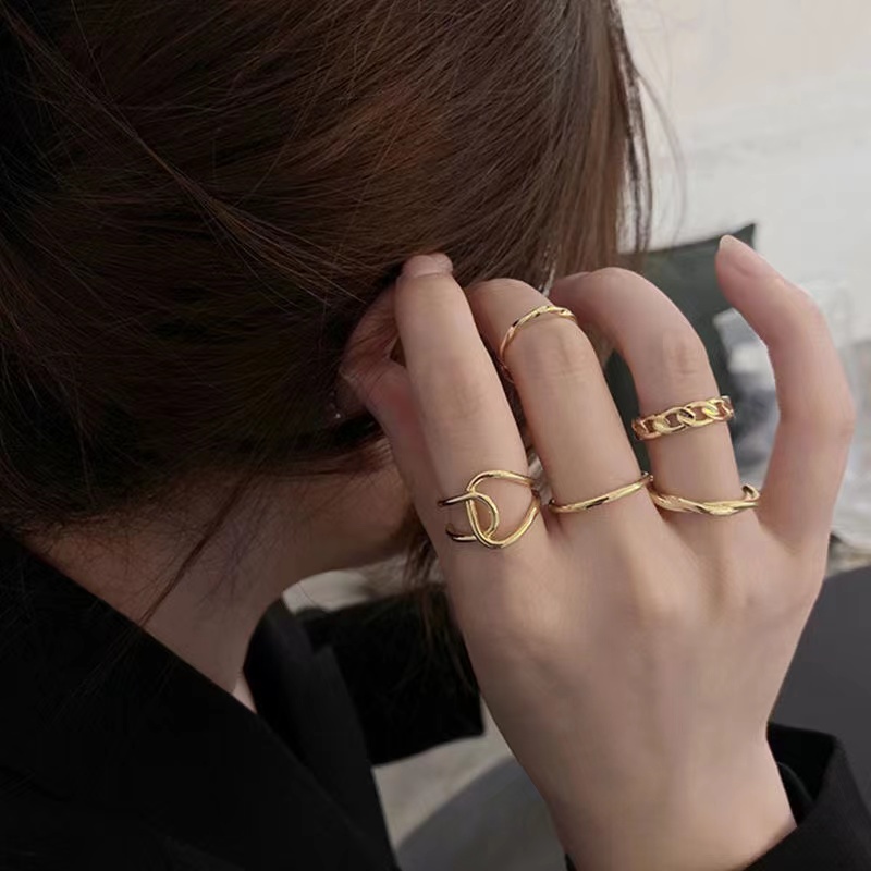 IFYOU 5pcs / set Cincin Rantai Emas Gaya Korea Untuk Wanita