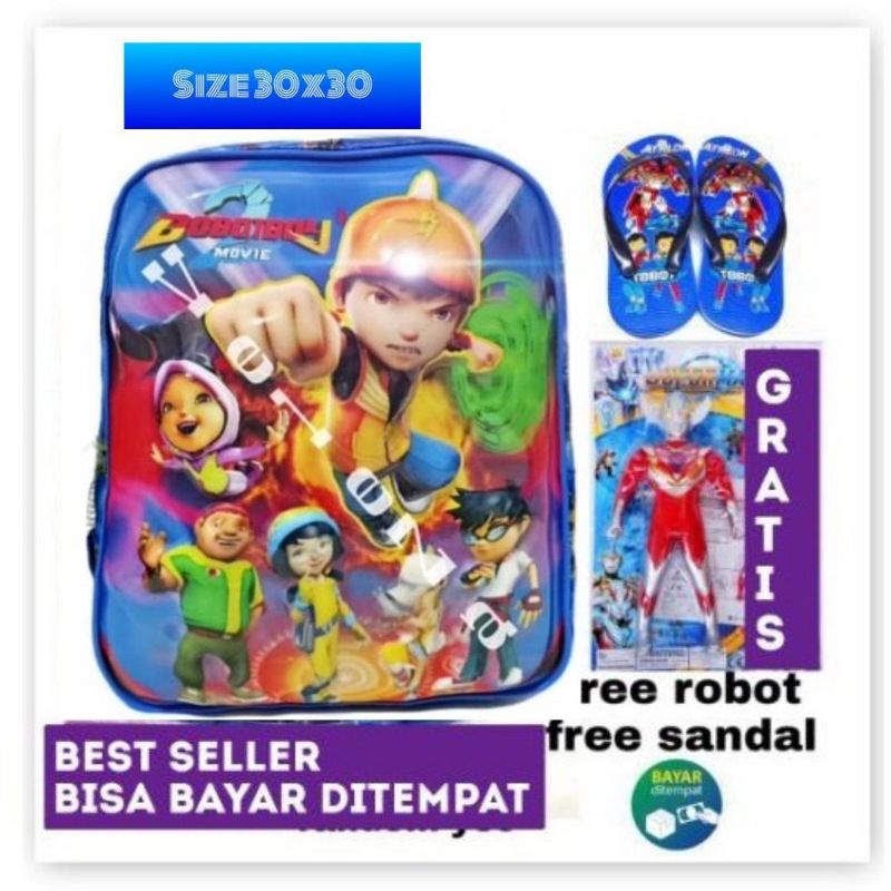 Tas ransel anak sekolah PAUD Ultraman LED EMBOS/ free robot + sandal spon