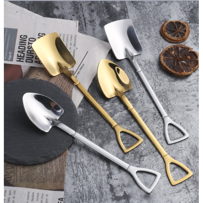 CAFE Sendok Dessert Sekop Unik scoop Ice cream Buah cake Lucu Gold Stainless Teh Kopi fruit spade yogurt cantik-1