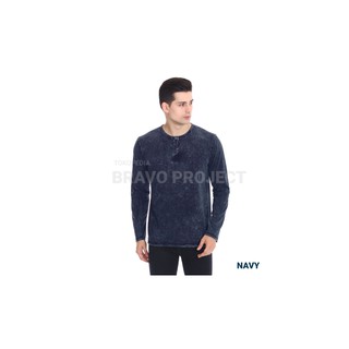  Baju  Kaos  Pria  Henley  Wash Lengan  Panjang  PREMIUM by BRAVO 