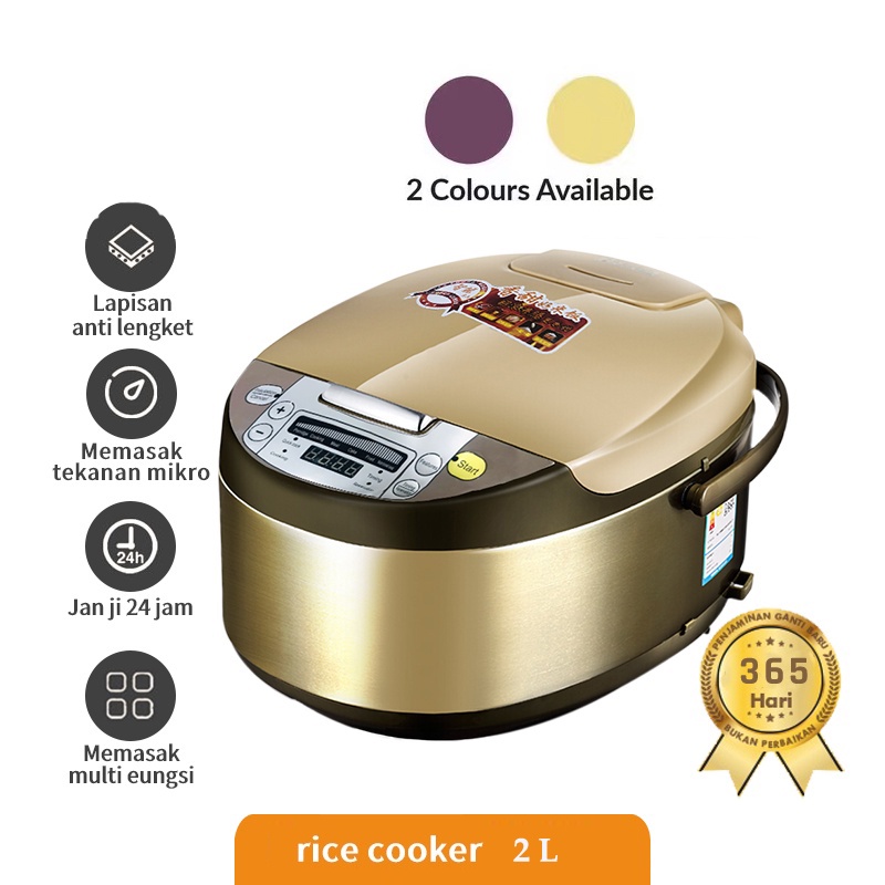 Smart Multifungsi Rice Cooker Penanak Nasi Digital Lapisan emas 2L