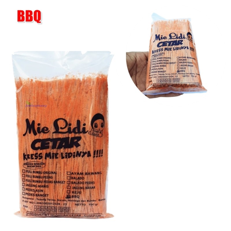 

Mie Lidi Cetar Rasa Barbeque Cemilan Instan BBQ