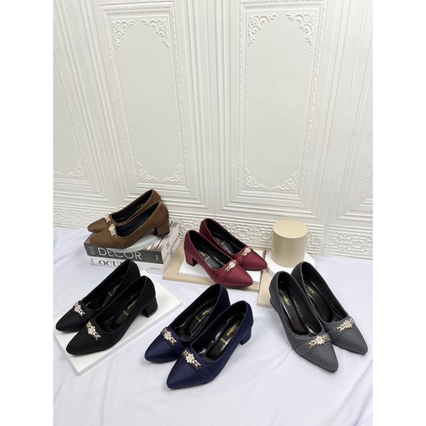 sepatu heel wanita terbaru kekinian pesta LOUISDEAR sepatu heel 5 cm tapak tahu bunga P5 bahan satin